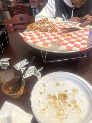 Was so good forgot to get a before picture of our Large Half & Half Specialty Pizza.