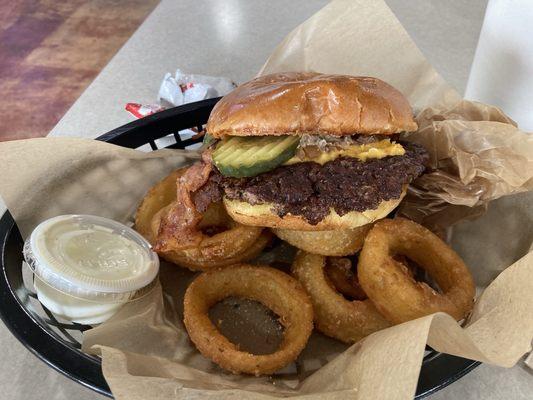 Turtleman Burger and Onion Rings