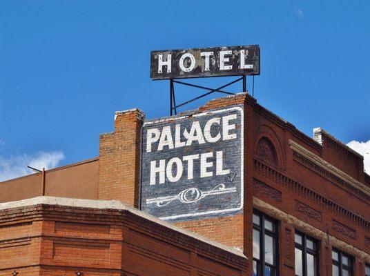 In the original lobby of the boutique Palace Hotel.