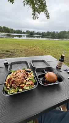 Chicken & Smoked Gouda Salad and Beef Brisket Sandwich