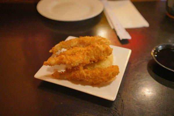 $6.99 Shrimp tempura appetizer. Too deeply fried so we'll probably skip next time