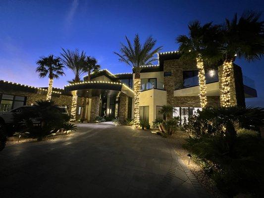 Warm white palm trees and roofline