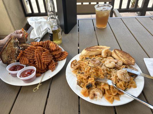 Patty Melt and Tomato Basil Pasta with Shrimp!