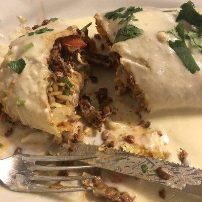 Inside shot of the campechano burrito.