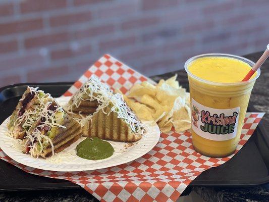 Veg Club Sandwich with Orange Juice