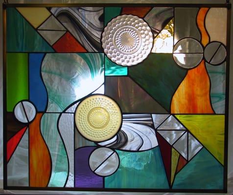Stained glass fireplace screen