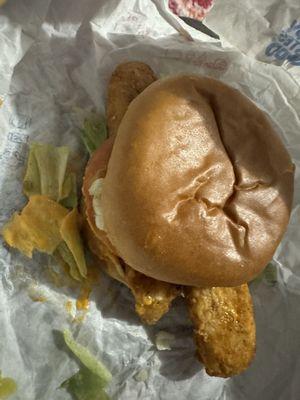 Messy old chicken sandwich