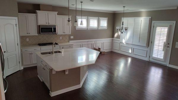 Freshly painted cabinets doors and window trim