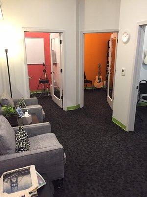 At MGS we've got quiet sound proof studio rooms and a comfortable waiting room with wifi for parents.
