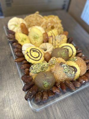 Platter of cookies that I made for work with the cookies from Afghan Market (plus some dates)