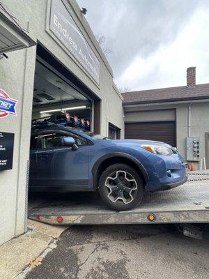 Subie getting towed safely into the bay... was happily accommodated by Jack in a responsive and respective manner