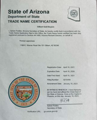 Original Gilbert Gold buyers trade name