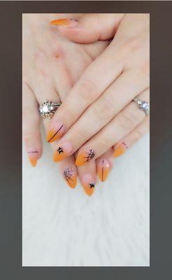 Pink and Orange Ombré Acrylic Nails