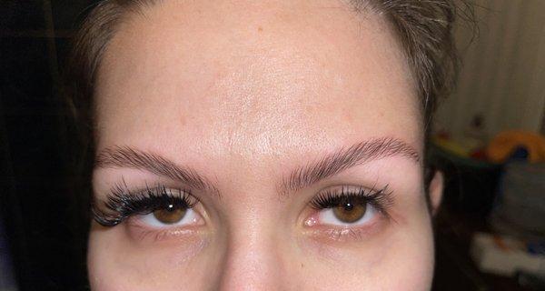 After eyebrow lamination and threading