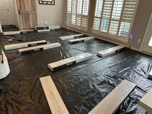 layed down vapor barrier plastic, about to install new laminet floors