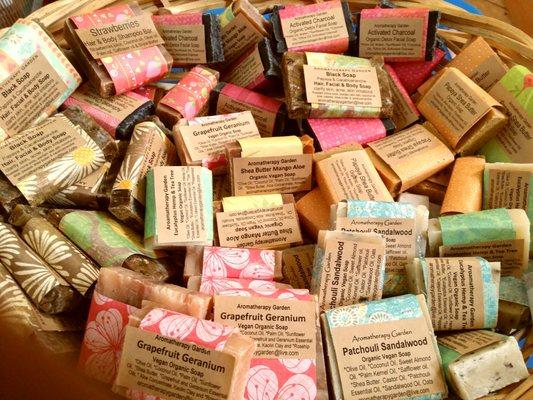 Handmade soap with fruits, vegetables, seeds and herbs