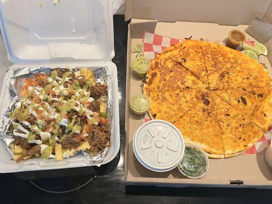 Birria taco pizza with birria loaded fries