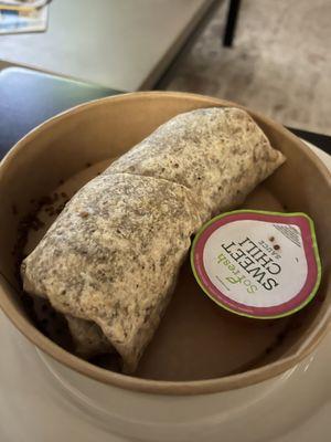 Design Your Wrap - buffalo chicken, quinoa, black beans, green peppers, chopped kale - yum!!