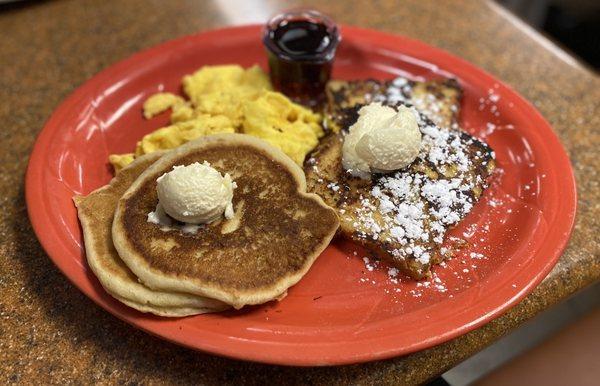 GF Pick Any 3: picked 2 pancakes, 2 French-toast & 2 scrambled eggs! Love the option to pick 3 . The French toast tasted "normal" .