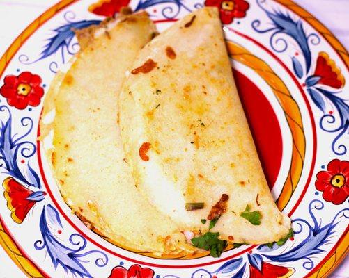 Chorizo Quesadilla in a homemade corn tortilla.