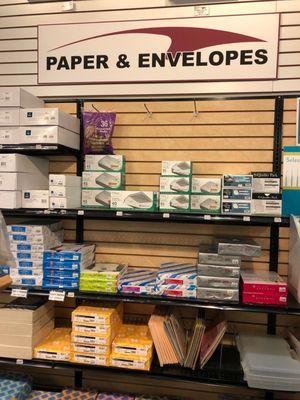Different paper stocks and sizes. Recycled, 98 bright, Colored paper. #10 Envelopes, #9 envelopes and much more!
