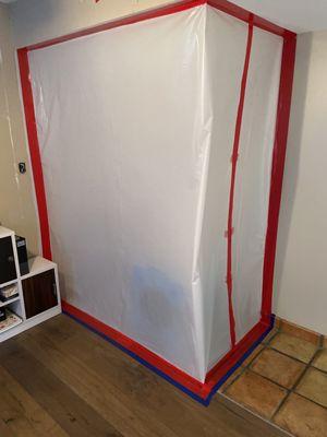 Containment for bathroom ceiling water abatement.