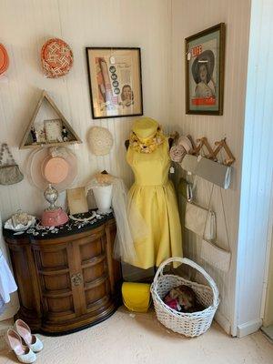 Vintage clothing and purses.