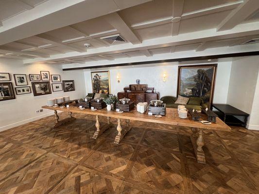 Buffet station set up in vintage room