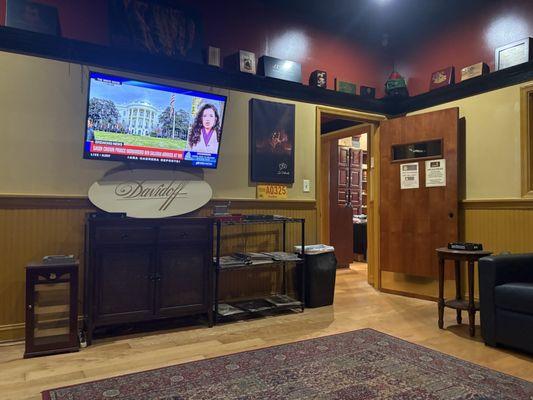 Back room of lounge is comfortable, clean and good selection of cigars.