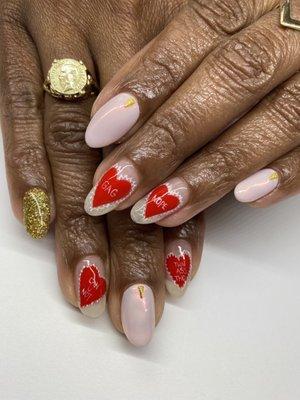 Gel mani with intricate designs by Kandi