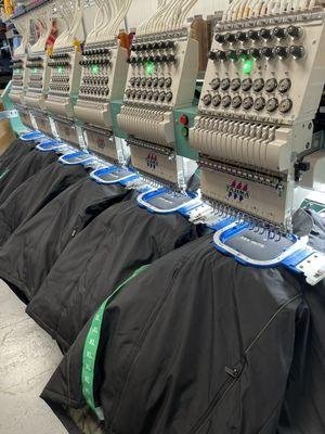 Embroidery machine running.