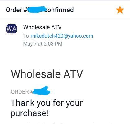 Order confirmation on may 7