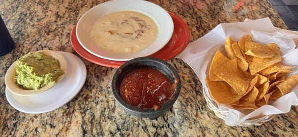 Guacamole, Salsa, Cheese Dip