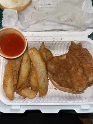 Didn't like catfish sandwich, crispy with hardly any meat & chewy. The fries were tough. I'll Stick with the dinner.