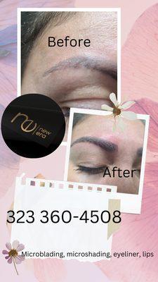 Befor and after photo of correction with microblading.