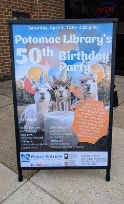 event flyer * 50th birthday party // Potomac Library * Woodbridge, VA