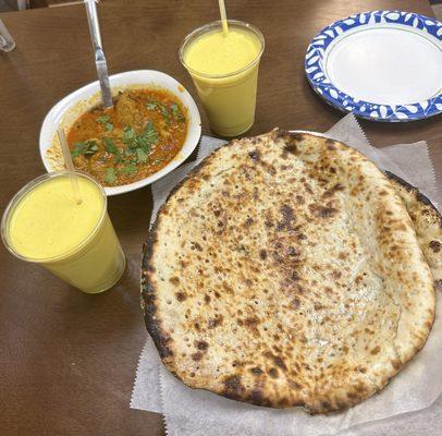 Plain Lassi (mango) , Butter Chicken Curry, Naan Basket