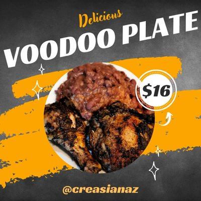 Voodoo Plate - Jerk chicken, rice, and beans