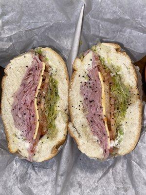 Ham, cheese with everything on a roll