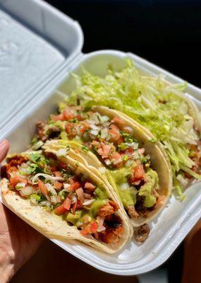 3 tacos (Al pastor, carne asada, fish)