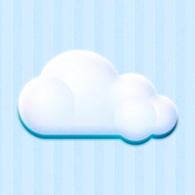 Cute White Cloud logo on blue background.