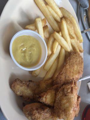 My kids Chicken Strips with Fries and Honey Mustard