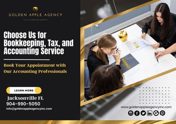 Choose Us for Bookkeeping, Tax, and Accounting Service. Book Your Appointment with Our Accounting Professionals
#goldenappleagencyinc