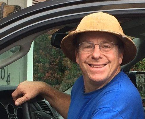 Mark in his portable office.