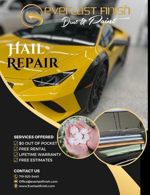 hail repair on yellow sports car