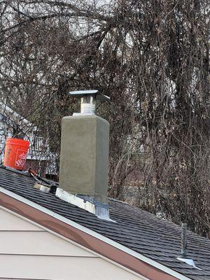 A very old concrete block chimney that had to be rebuilt.