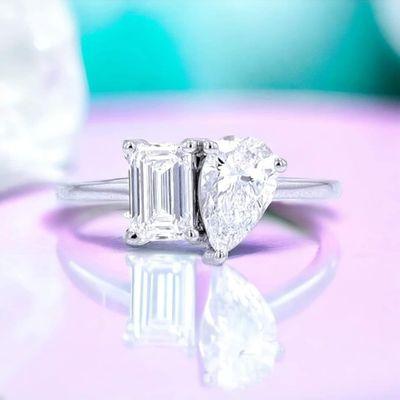 14kt gold 2ct LG Diamond Toi and Moi (You and Me) ring.