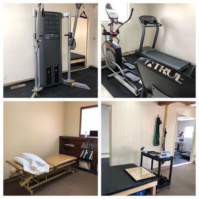 Treatment areas, gym equipment