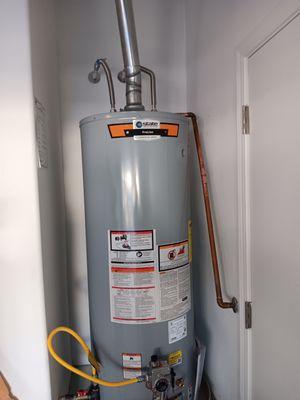 Replaced 50 gal gas water heater with new stainless steel supply lines. State pro line brand.