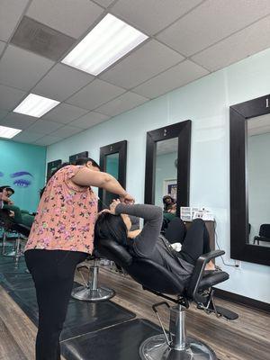 My Girl Priti threading my girl Kristal at Station # 1